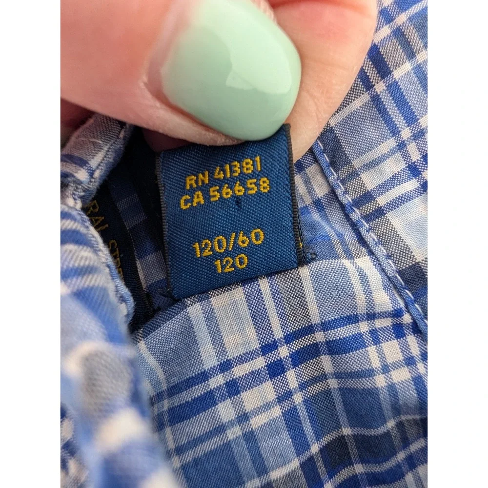 Ralph Lauren Button Down Shirt Kids 6 Blue Plaid Cotton Long‎ Sleeve Preppy